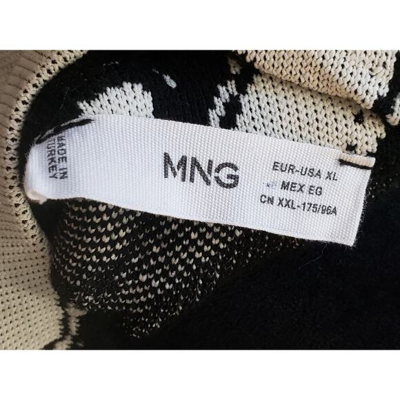 MNG Mango Sweater Marble XL White Black Abstract Wavy Knit Long Sleeve Mock Neck - Picture 3 of 9